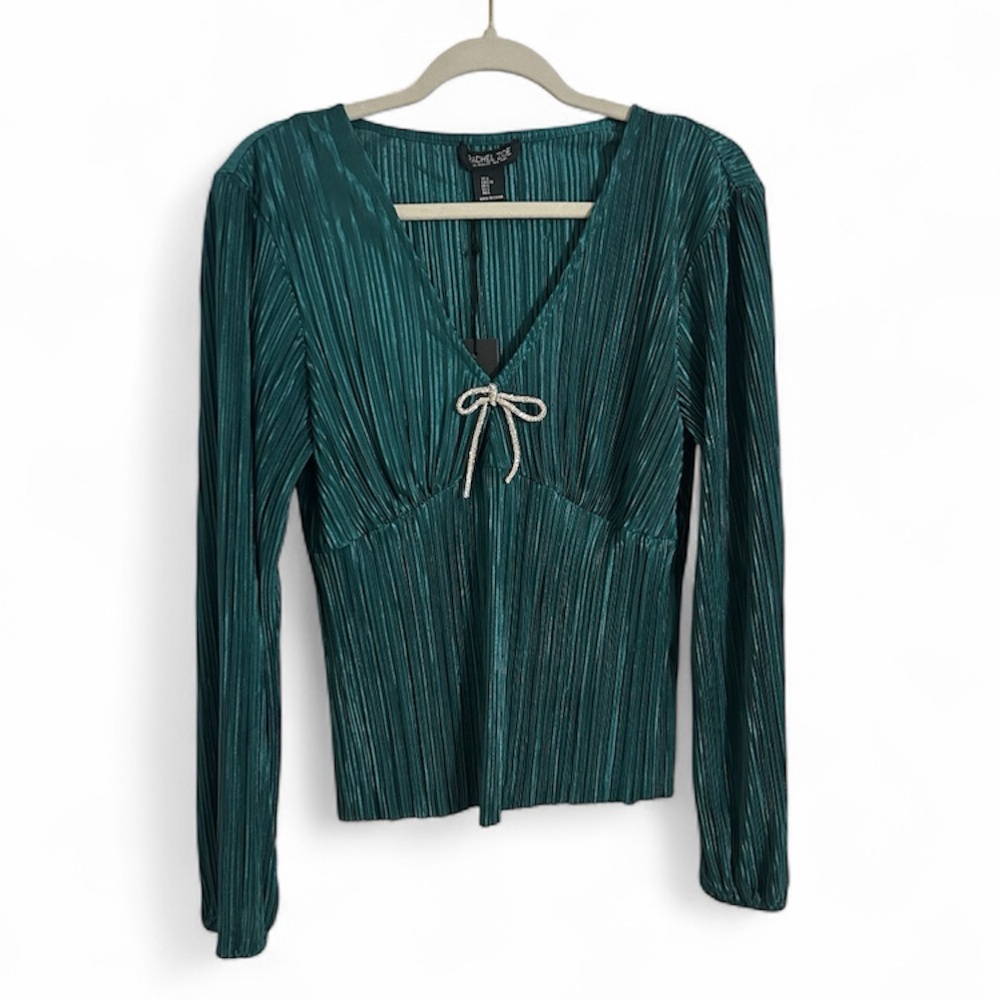 Rachel Zoe Emerald Pleated V-Neck Blouse